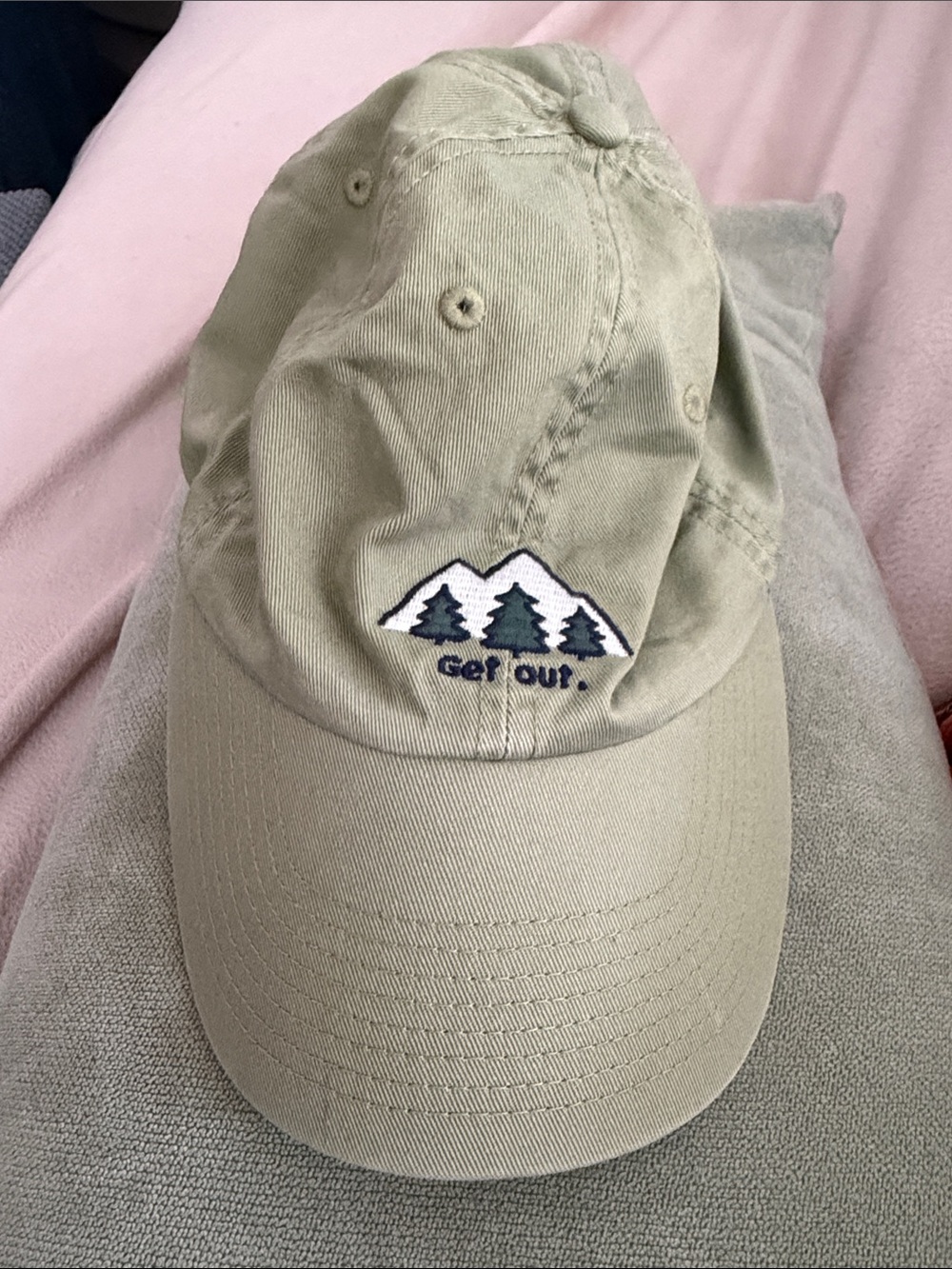 Life Is Good Olive Green Unisex Baseball Cap with Mountain Embroidery